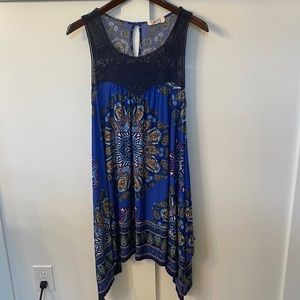 Blue Dress with Print - Size M